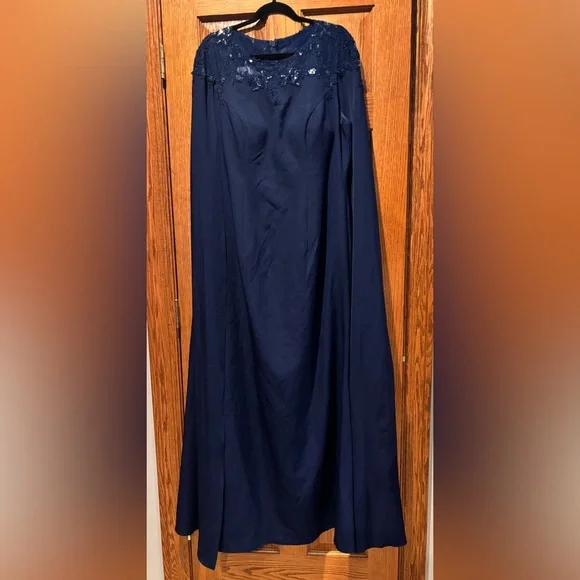 JJs House Elegant Long Sleeve Gray Dress with Cape - Picture 3 of 13